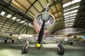 Interior of an hangar with some rare vintage interceptor airplanes