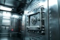 Interior of a secure vault or safe room with heavy metal door and intricate locking mechanism Royalty Free Stock Photo