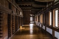 Interior of the Himeji Castle with the weapon racks on the wall in Hyogo, Japan