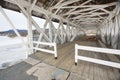 Interior of historic, white covered bridge in Groveton, New Hampshire. Royalty Free Stock Photo