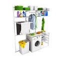 Interior of home laundry on a white background without shadow 3d
