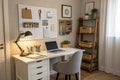 Interior of home office with pegboard workspace Royalty Free Stock Photo