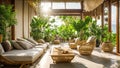 interior home villa eco-friendly bali rest , palm beautiful sunny green design exotic architecture Royalty Free Stock Photo