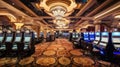 Interior of a hotel casino. Gambling slot machines, poker, and blackjack. Craps and betting on the Las Vegas strip.