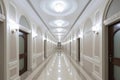 Interior of hotel corridor. Natural light colors