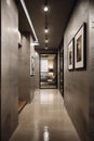 Interior of a hotel corridor with a view of the entrance hall. Industrial, concrete or loft Style Royalty Free Stock Photo