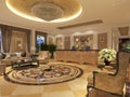 Interior of hotel reception hall 3D illustration