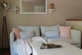 Interior of a hotel room with a budha on a table