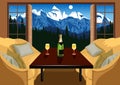 Interior of a hotel room in ski resort in the evening