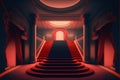 Interior hotel with stairs covered red carpet. Generative AI Royalty Free Stock Photo