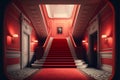 Interior hotel with stairs covered red carpet. Generative AI Royalty Free Stock Photo