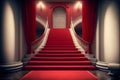 Interior hotel with stairs covered red carpet. Generative AI Royalty Free Stock Photo