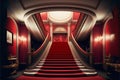 Interior hotel with stairs covered red carpet. Generative AI