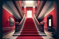 Interior hotel with stairs covered red carpet. Generative AI