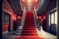 Interior hotel with stairs covered red carpet. Generative AI Royalty Free Stock Photo