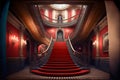 Interior hotel with stairs covered red carpet. Generative AI Royalty Free Stock Photo