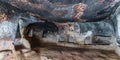 Interior of a house carved into the rock in Zelve