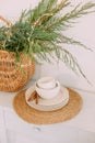 interior house christmas basket kitchen table dekor Royalty Free Stock Photo