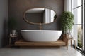 home design sink hotel bathroom luxury gray mirror room concrete interior. Generative AI. Royalty Free Stock Photo