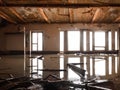 interior of a house after a flooded earthquake