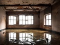 interior of a house after a flooded earthquake