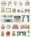 Interior objects flat style colorful icons vector set Royalty Free Stock Photo