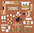 Interior icons top view, tree ,furniture, bed,sofa, armchair Royalty Free Stock Photo