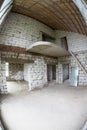 Interior of incompleted house with second-level space, view at first and second floors without stair Royalty Free Stock Photo