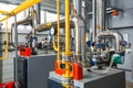 The interior of an industrial boiler house with a multitude of p Royalty Free Stock Photo