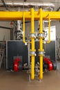 Interior of industrial gas boiler house with many pipes and boil Royalty Free Stock Photo