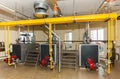 Interior of industrial gas boiler house with many pipes and boil Royalty Free Stock Photo