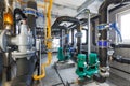 Interior of industrial, gas boiler room with boilers; pumps; sensors and a variety of pipelines Royalty Free Stock Photo