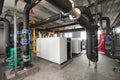 Interior of industrial, gas boiler room with boilers; pumps; sensors and a variety of pipelines Royalty Free Stock Photo