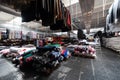 Interior of an industrial warehouse with fabric rolls samples. Small business textile colorful warehouse. Royalty Free Stock Photo