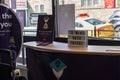 Interior inside of Natwest Bank high street branch showing counter with waiting sign Royalty Free Stock Photo