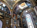 Interior inside the old orthodox Christian church in a Muslim Arab Islamic country with icons, prayers, god murals, ornaments, pa