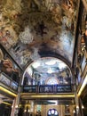 Interior inside the old orthodox Christian church in a Muslim Arab Islamic country with icons, prayers, god murals, ornaments, pai