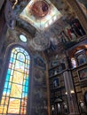 Interior inside the old orthodox Christian church in a Muslim Arab Islamic country with icons, prayers, god murals, ornaments, pai Royalty Free Stock Photo
