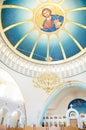 Interior inside view of dome with image of Jesus Christ in Cathedral of Resurrection,Tirana, Albania.