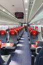 Interior of an Italo ETR 675 Pendolino high-speed train of Nuovo Trasporto Viaggiatori NTV in Milano Centrale railway station in