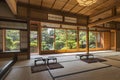 Interior of Japanese tea house with Zen Garden, Kyoto, Japan Royalty Free Stock Photo