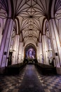 Interior of the Jesuits church in Warsaw Poland, completely empty and with purple lights