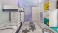 Interior for kids bedroom realistic 3d rendering Royalty Free Stock Photo
