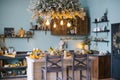 Interior of kitchen decorated for Christmas celebration Royalty Free Stock Photo