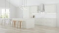 The interior of the kitchen in a private house. Bright kitchen with island.