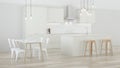 The interior of the kitchen in a private house. Bright kitchen with island.