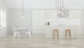 The interior of the kitchen in a private house. Bright kitchen with island.