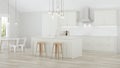 The interior of the kitchen in a private house. Bright kitchen with island.