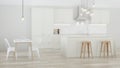 The interior of the kitchen in a private house. Bright kitchen with island.