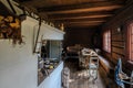 Interior of kitchen room in old traditional rural wooden house in the Local history museum in Pargas Parainen in Finnish,